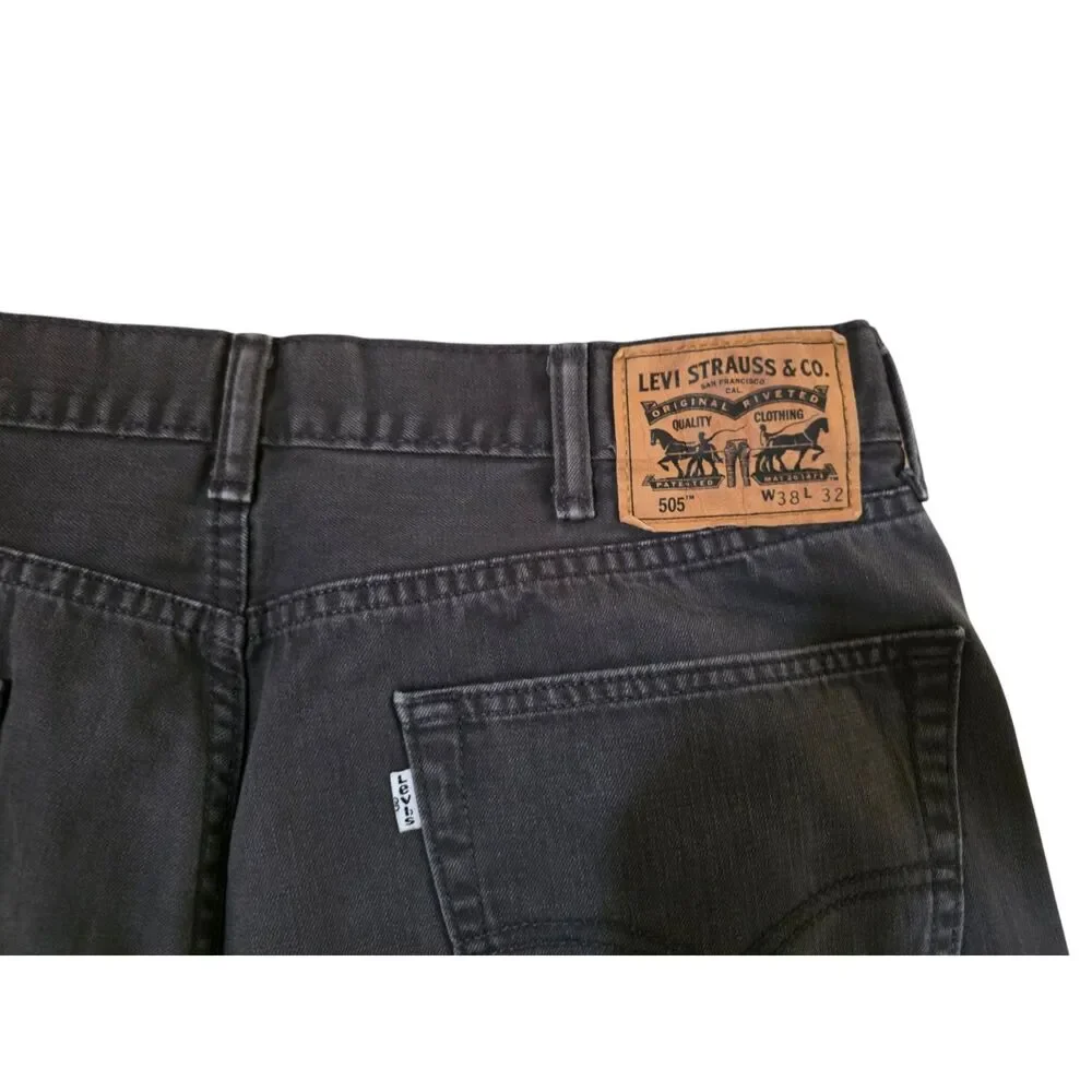 Levi's 505 Men's Jeans 38x32 Black Regular Fit Straight Leg Denim
